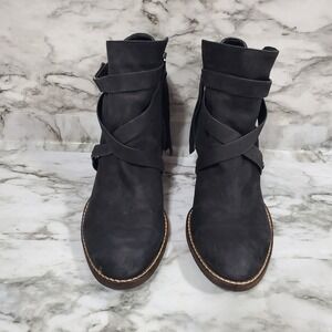 Sam Edelman Bootie Women 7.5M Black Ankle Boot Merton Leather Almond Toe Strappy